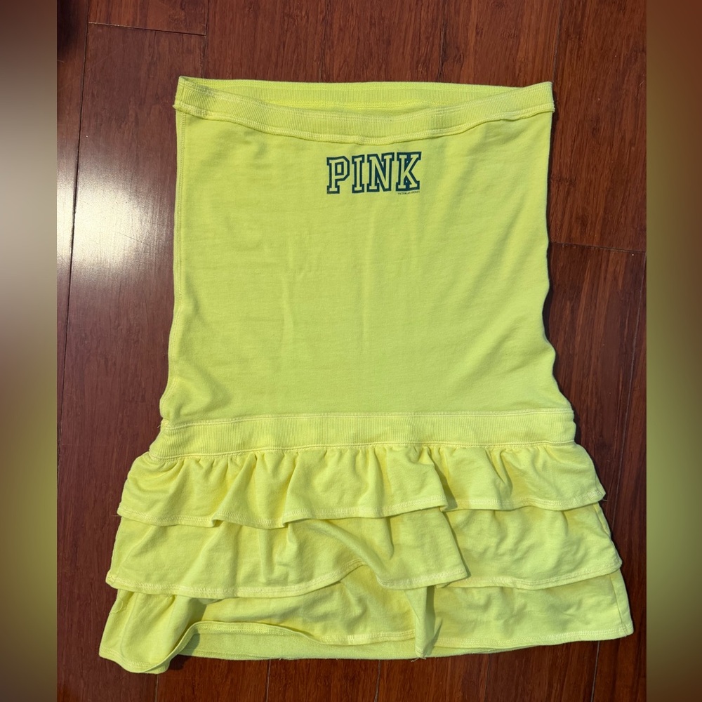 Victoria’s Secret pink y2k vintage strapless ruffle mini dress yellow large